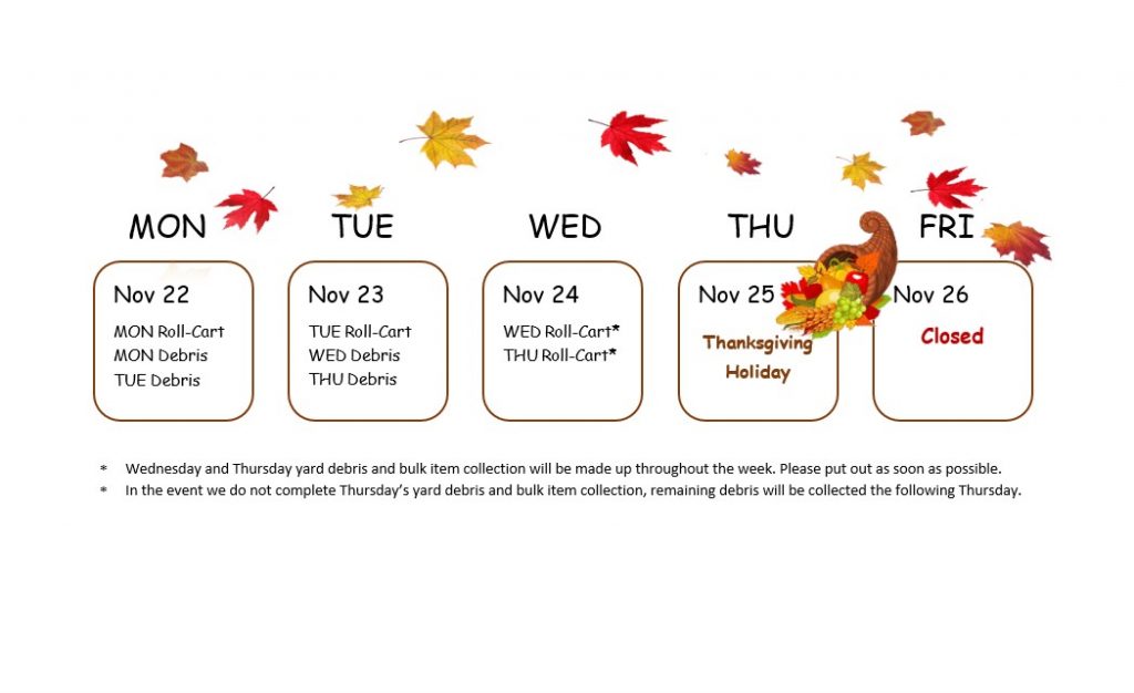 2021 Thanksgiving Holiday Garbage Collection Schedule