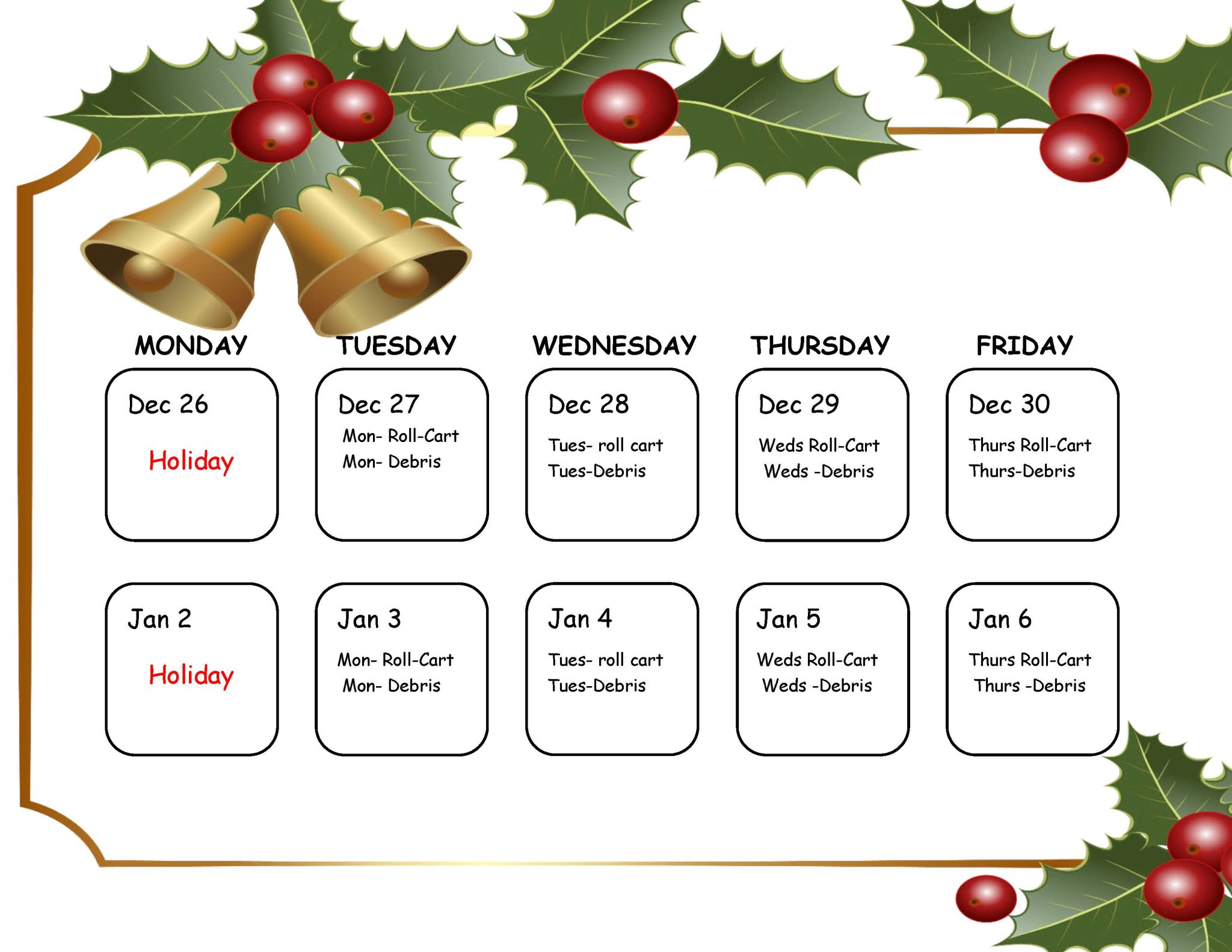 2022/2023 Christmas Holiday Closing and Solid Waste Schedule